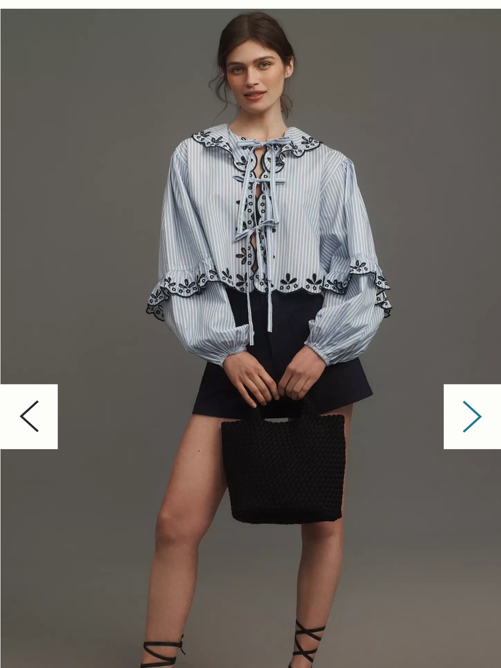 Anthropologie Maeve long-sleeve scallop tie-front blouse